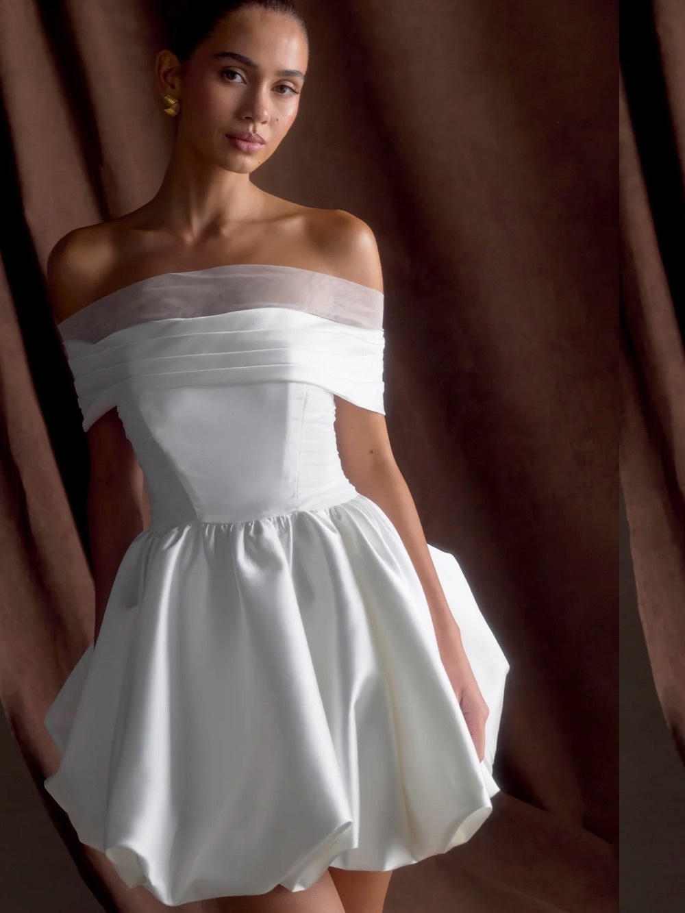 Meshki Off-Shoulder White Bridal Mini Dress